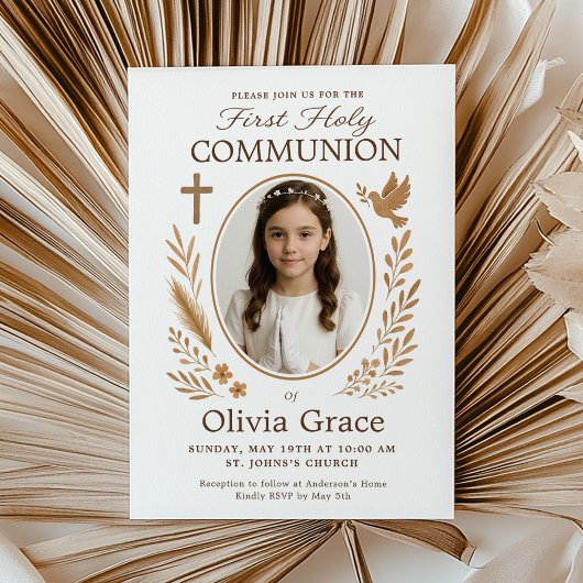 Invitation de première communion de fille rustique