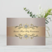 Invitation de première communion dorée pour filles (Debout devant)