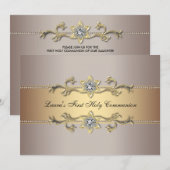 Invitation de première communion dorée pour filles (Devant / Derrière)