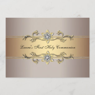 Invitation de première communion dorée pour filles