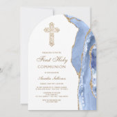 Invitation de première communion en agate bleu ble (Devant)