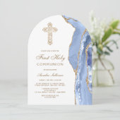 Invitation de première communion en agate bleu ble (Debout devant)