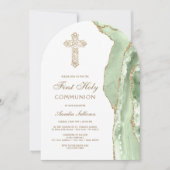 Invitation de première communion en agate vert sau (Devant)
