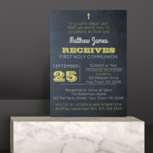 Invitation de première communion en or Chalkboard