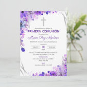 Invitation de Première Communion Fleurs Violettes  (Debout devant)