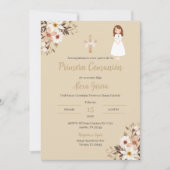 Invitation de première communion florale beige (Devant)