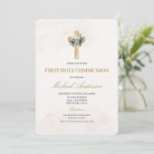 Invitation de première communion florale beige (Debout devant)