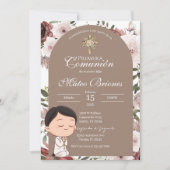 Invitation de première communion florale boho (Devant)