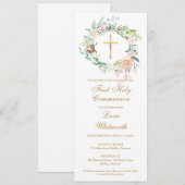 Invitation de première communion florale Croix d'o (Devant / Derrière)