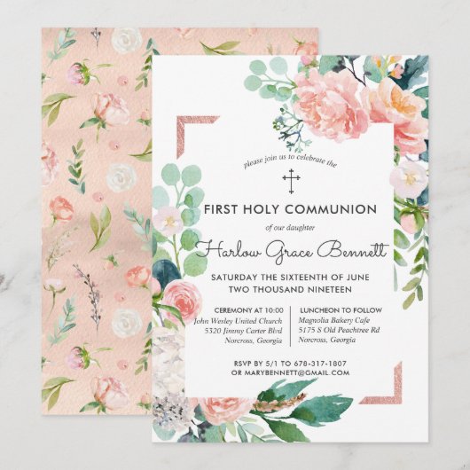 Invitation de première communion florale estivale (Devant / Derrière)