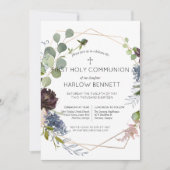 Invitation de première communion florale géométriq (Devant)