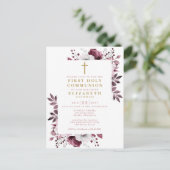 Invitation de première communion florale rose bohè (Debout devant)