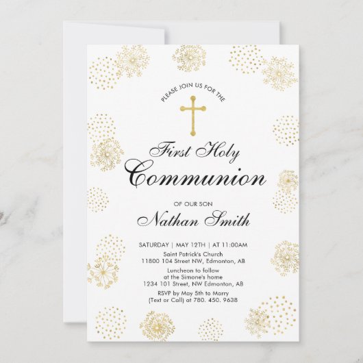 Invitation de première communion garçon | Or (Devant)