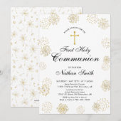 Invitation de première communion garçon | Or (Devant / Derrière)