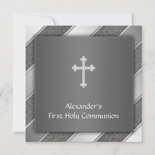 Invitation de première communion garçon rayure arg (Devant)