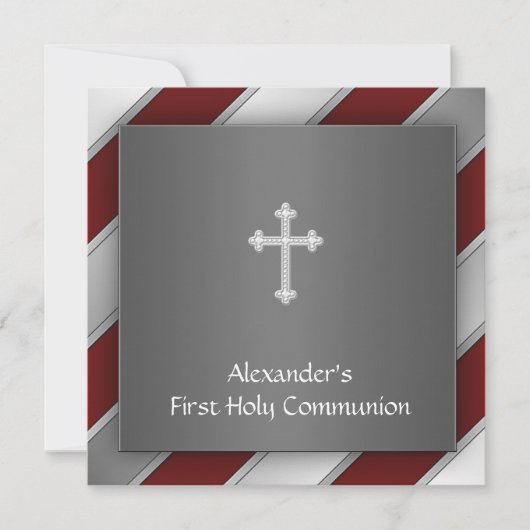 Invitation de première communion garçon rayure arg (Devant)