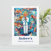 Invitation de première communion, personnalisable, (Debout devant)