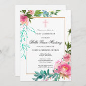 Invitation de première communion Pink Peony (Devant / Derrière)