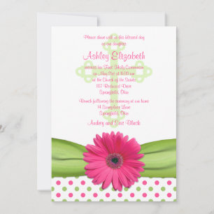 Invitation de première communion Pois rose verte