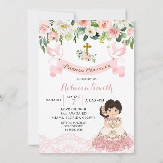 Invitation de première communion pour fille mexica (Devant)