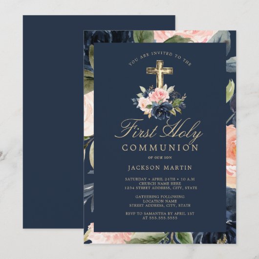 Invitation de première communion pour garçons avec (Devant / Derrière)