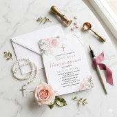 Invitation de première communion rose