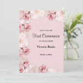 Invitation de première communion rose/blanc Roses (Debout devant)