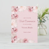 Invitation de première communion rose/blanc Roses (Debout devant)