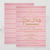 Invitation de première communion rustique rose (Devant / Derrière)