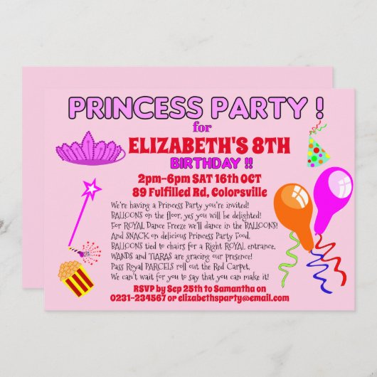 Invitation de PRINCESSE fête foraine conte de fées (Devant / Derrière)