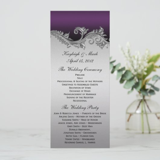 Invitation de programme de mariage argent violet a (Debout devant)