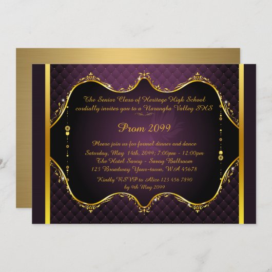 Invitation de prom, Prom Senior, élégant, violet (Devant / Derrière)