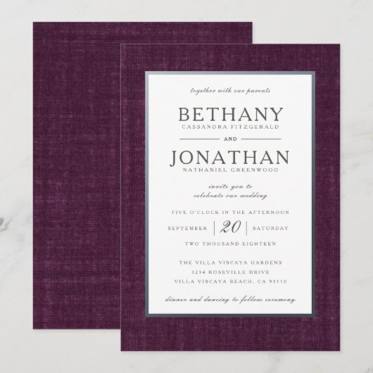 Invitation de prune et de noces d'argent (Devant / Derrière)