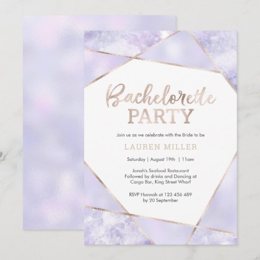 Invitation de Purple and Gold Bachelorette Party (Devant / Derrière)