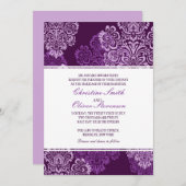 Invitation de Purple Eggplant Mariage damassé (Devant / Derrière)