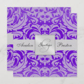 Invitation de Purple Monogramme Mariage damassé (Devant / Derrière)