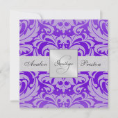 Invitation de Purple Monogramme Mariage damassé (Devant)
