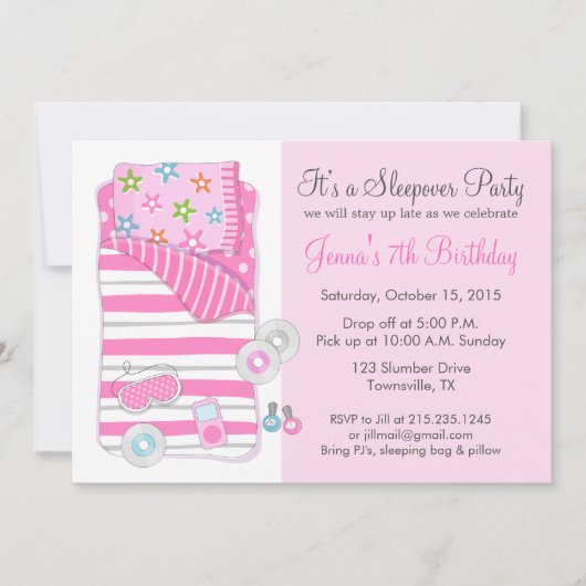 Invitation de pyjama party pour filles (Devant)