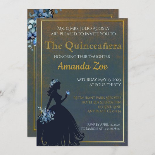 Invitation de Quinceañera (Devant / Derrière)