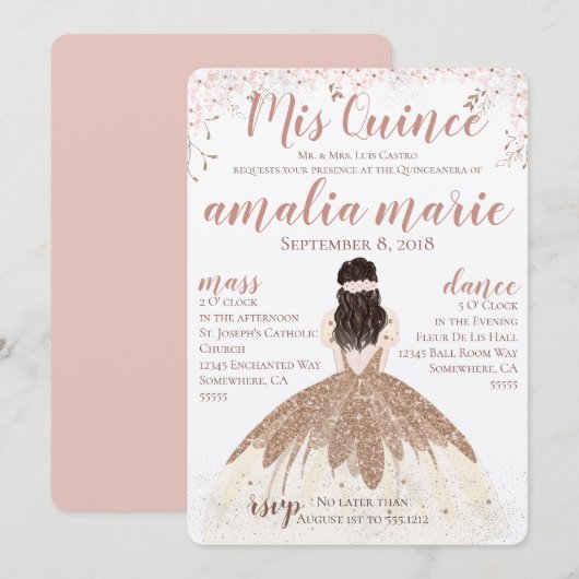 INVITATION DE QUINCEANERA (Devant / Derrière)