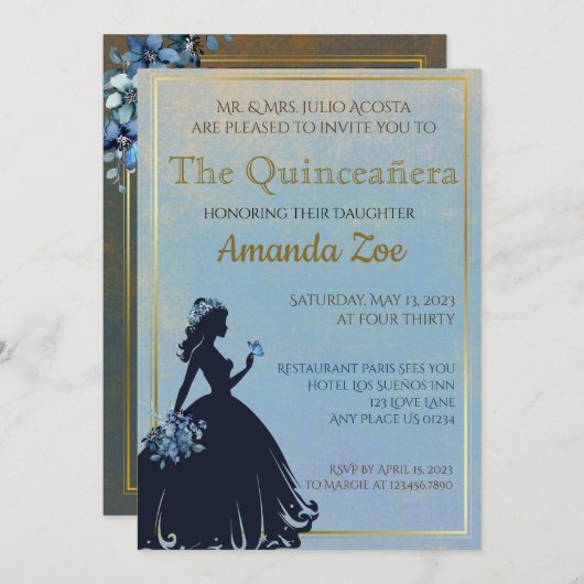 Invitation de Quinceañera (Devant / Derrière)