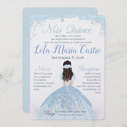 INVITATION DE QUINCEANERA (Devant / Derrière)