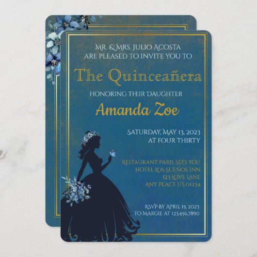 Invitation de Quinceañera (Devant / Derrière)