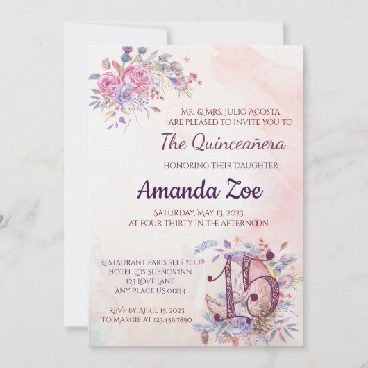 Invitation de Quinceañera (Devant)