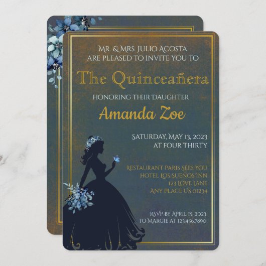 Invitation de Quinceañera (Devant / Derrière)