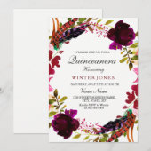 Invitation de Quinceanera à couronne florale viole (Devant / Derrière)