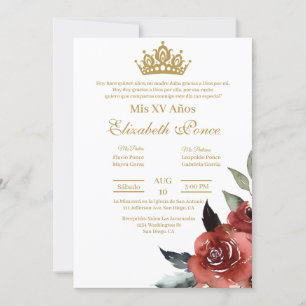 Invitation de Quinceanera à fleurs rouges