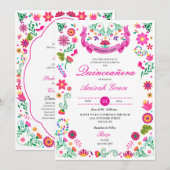 Invitation de Quinceañera à la broderie mexicaine  (Devant / Derrière)