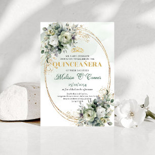 Invitation de Quinceañera à l'aquarelle en or vert