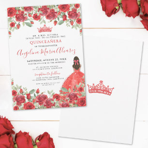 Invitation de Quinceañera à motif floral rouge